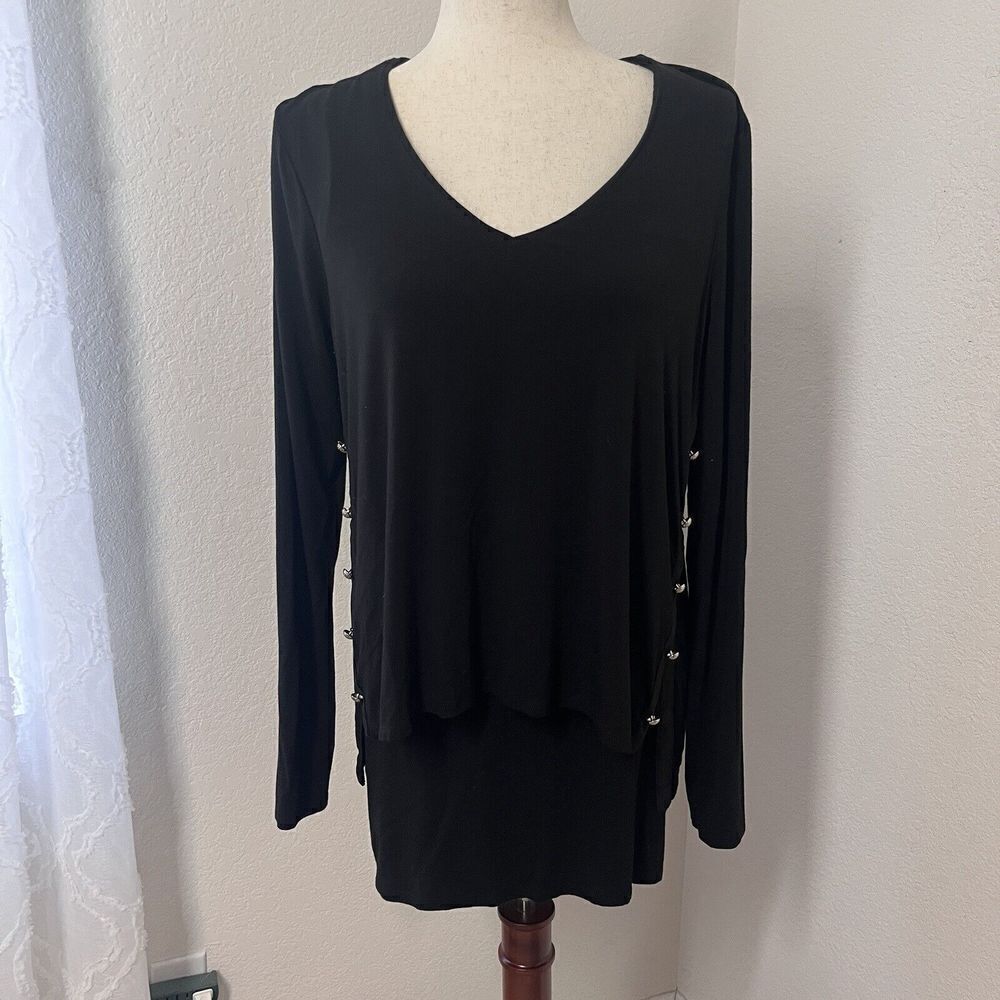 White House Black Market Tunic Women Size M Layered Black Stretch Long Sleeve
